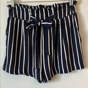 Ambiance Navy and White Striped High Waist Shorts